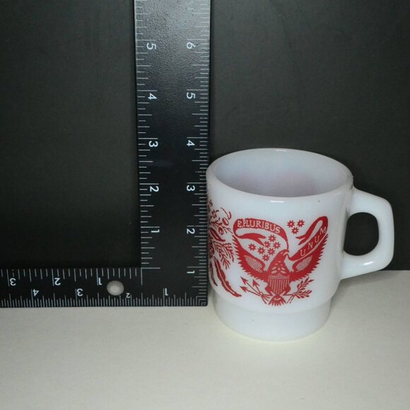 Vintage Anchor Hocking Fire King Milk Glass Mug American Eagle E Pluribus Unam - Picture 7 of 8